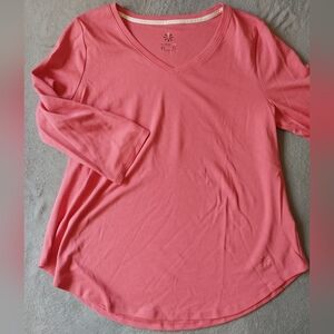Isaac Mizrahi Live Pima Cotton V-Neck 3/4 Sleeve Smile Hem Top Medium